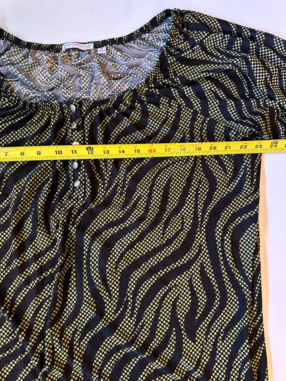 Black and Lime Patterned Button-Front ElasticTop - Picture 3 of 4